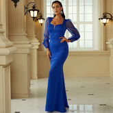 Vestido ajustado de oficina de manga larga y cintura alta, color liso, corte entallado, corte pequeño, para noche